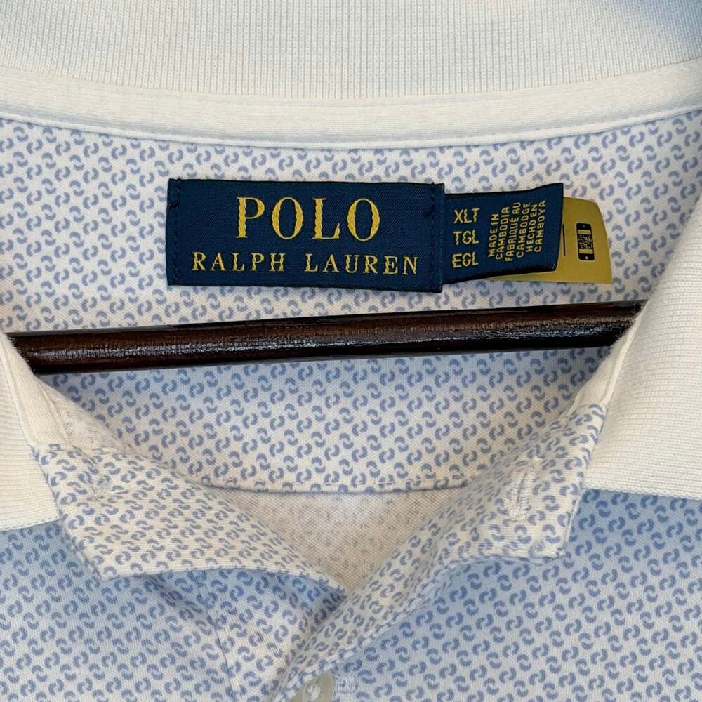 Polo Ralph Lauren Mens XLT Soft Cotton Foulard Print Polo Shirt Blue White